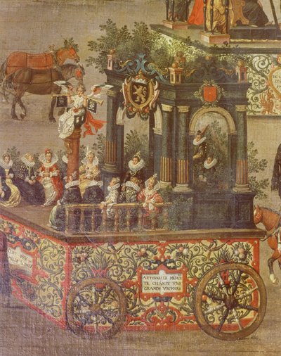 El triunfo de la Archiduquesa Isabel en el Ommeganck en Bruselas el 31 de mayo de 1615, detalle del Carro de la Corte de Isabel, 1615 (detalle) de Denys van Alsloot